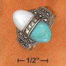 STERLING SILVER TURQUOISE/MOP/MARCASITE  RING