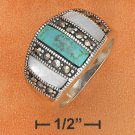STERLING SILVER TURQUOISE/MOP/MARCASITE  DOME RING