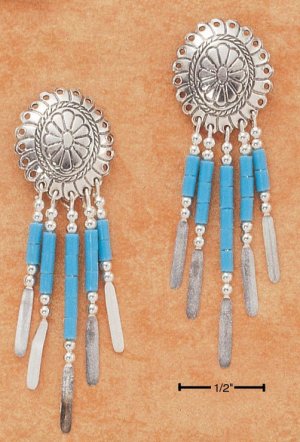 STERLING SILVER SMALL CONCHO W/ TURQUOISE HESHI EARRINGS