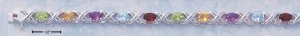 STERLING SILVER 7" OVAL MULTI GEMSTONE "X" BRACELET
