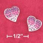 STERLING SILVER 8MM HEART EARRINGS W/VARIOUS PINK SHADES OF CZ'S ON POST