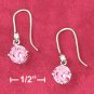 STERLING SILVER RP 6.5MM PINK ROUND BASKET SET CZ EARRINGS