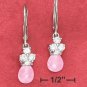 925 SILVER  CZ LEVERBACK EARRINGS W/ PINK FACETED CZ TEAR