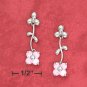 STERLING SILVER  MOVEABLE PINK ICE FLOWER POST DROP EARS (APPROX 1")