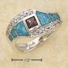 STERLING SILVER DESIGNER   BLUE OPAL INLAYS W/ CZS / AMETHYST RING