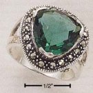 GORGEOUS STERLING SILVER TRIANGLE GREEN QUARTZ MARCASITE RING