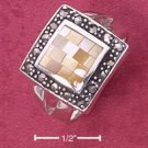 STERLING SILVER YELLOW MOP MOSAIC SQUARE RING W/ MARCASITE BORDER