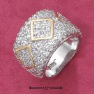 STERLING SILVER 11MM PAVE CZ   TAPERED BAND W/ GOLD  DIAMOND SHAPES