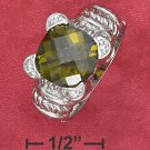 STERLING SILVER 5.5CT CUSHION SHAPE OLIVE GREEN ICE RING