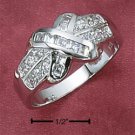 STERLING SILVER CZ BAND W/ CHANNEL SET CZ CENTER "X" RING