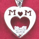 STERLING SILVER "MOM" CUBIC ZIRCONIA HEART PENDANT