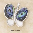 SILVER ABALONE AND MOTHER OF PEARL WITH CZ CHIPS BUTTERFLY PIN/PENDANT
