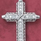 STERLING SILVER   3" CZ CROSS W/SCROLLED EDGES & CENTER "X" ON LG BAIL
