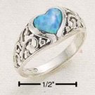 STERLING SILVER RAISED FILIGREE BAND W/ OPAL HEART