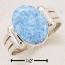 STERLING SILVER SYNTHETIC OVAL BLUE OPAL   RING