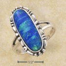 STERLING SILVER ELONGATED OVAL BLUE OPAL RING