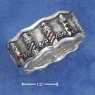 STERLING SILVER ANTQ UNISEX BAND W/ENAMELED LIGHTHOUSES & WAVES