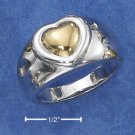 STERLING SILVER RING WITH 14K GOLD HEART ON 11MM HIGH POLISH TAPERED BAND .
