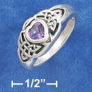 STERLING SILVER ANTIQUED 5MM AMETHYST HEART RING WITH CELTIC KNOTS ON EACH SIDE