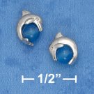 STERLING SILVER DOLPHIN POST EARRINGS W/ BLUE AGATE STONE