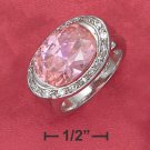 STERLING SILVER 5.8 CT PINK ICE SIDE OVAL RING WITH PAVE BORDER