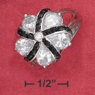 STERLING SILVER  BLACK AND WHITE CZ FLOWER RING .