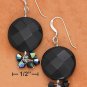 STERLING SILVER 18MM FACETED ONYX DISC FRENCH WIRE EARRINGS