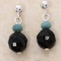 STERLING SILVER FACETED ONYX /TURQUOISE BEAD ON POST DROP EARRINGS