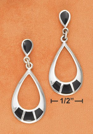 STERLING SILVER TEARDROP POST DANGLE W/ ONYX INLAY