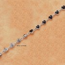 STERLING SILVER 7" REVERSIBLE ONYX HEART LINK BRACELET