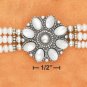 STERLING SILVER 7"-8.25" ADJ 3 STRAND PEARLS W/ MOP FLOWER CENTER BRACELET