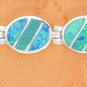 STERLING SILVER SYNTHETIC BLUE OPAL OVAL HINGED LINK BRACELET