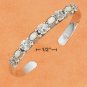 STERLING SILVER FLORAL CUFF BRACELET W/ 4 LAB WHITE OPALS