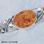 STERLING SILVER LARGE OVAL HONEY AMBER WIRE CUFF BRACELET