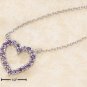 STERLING SILVER 17" GENUINE AMETHYST OPEN HEART PENDANT