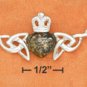 STERLING SILVER 17" GREEN AMBER CLADDAGH & CELTIC LINK NECKLACE