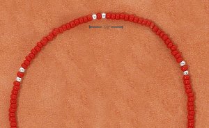 STERLING SILVER 9" SILVER & RED PONY BEAD ANKLET
