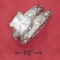 STERLING SILVER 3CT SQUARE CUBIC ZIRCONIA SOLATAIRE  WEDDING SET