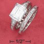 STERLING SILVER  3.75CT EMERALD CUT C  Z SOLATAIRE WEDDING SET