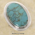 STERLING SILVER EXTRA LARGE BEZEL SET GENUINE OVAL TURQUOISE RING .