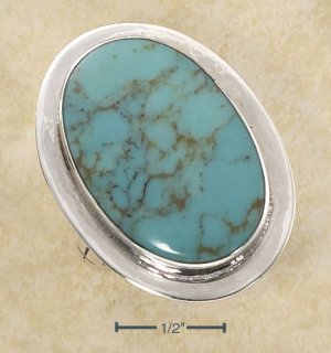 STERLING SILVER EXTRA LARGE BEZEL SET GENUINE OVAL TURQUOISE RING .