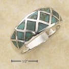 STERLING SILVER WIDE DOME W/ MULTIPLE TURQUOISE STONES IN FLORAL PATTERN RING.