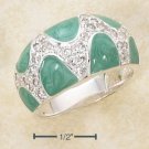 STERLING SILVER ENAMEL GREEN AND PAVE CZ DESIGNER DOME RING.