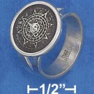 STERLING SILVER HP 15MM WIDE SPLIT SHANK RING WITH ROUND AZTEC CALENDAR.