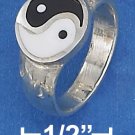 STERLING SILVER HIGH POLISH 10MM ROUND YIN YANG ENAMEL RING