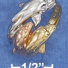 GORGEOUS STERLING SILVER TRI-COLOR GOLD PLTD TRIPLE DOLPHIN RING .