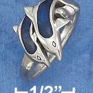 STERLING SILVER DOUBLE JUMPING DOLPHINS RING WITH PAUA SHELL INLAY