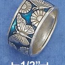 STERLING SILVER 11MM BUTTERFLIES AND FLOWERS WITH BLUE ENAMEL BACKGROUND BAND.