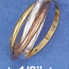 STERLING SILVER 14K GP 2MM TRIPLE BAND TRI-COLOR SLIDE RING