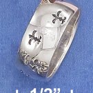 STERLING SILVER 8MM CONTINUOUS STAMPED FLEUR DE LIS RING .